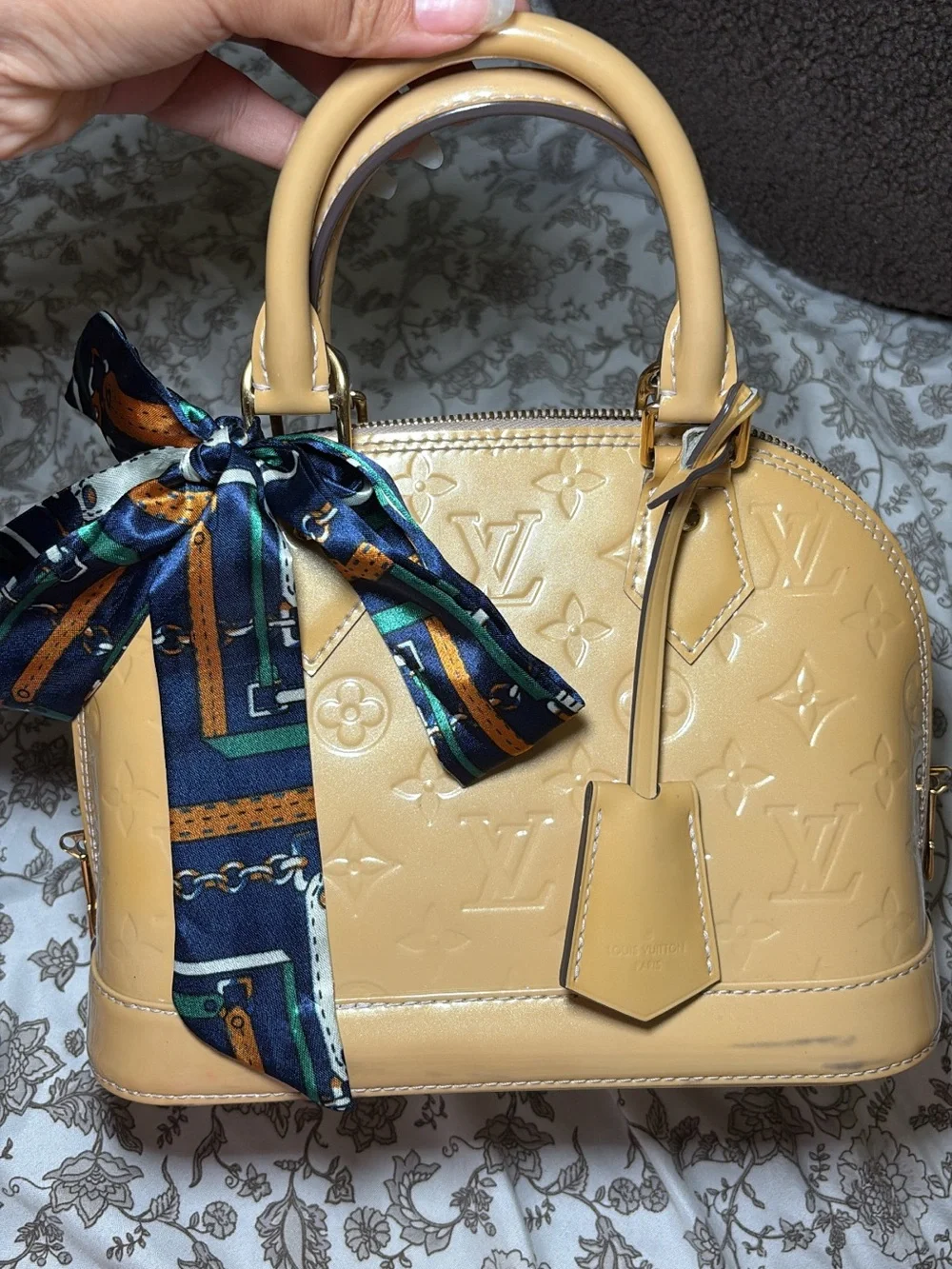 Louis Vuitton Vernis Alma BB Satchel in Beige Patent
